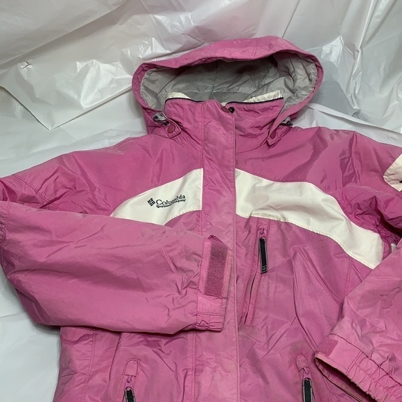 WOMEN’S Columbia Pink fleece Lined detachable hood parka zip up Size M - Picture 1 of 16
